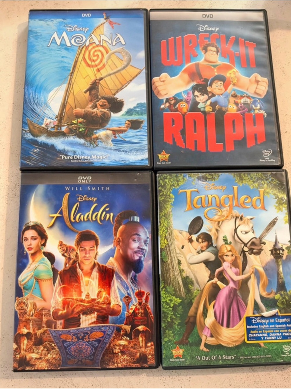 Disney DVD Bundle – Moana, Tangled, Aladdin & Wreck-It Ralph – 4 Movies